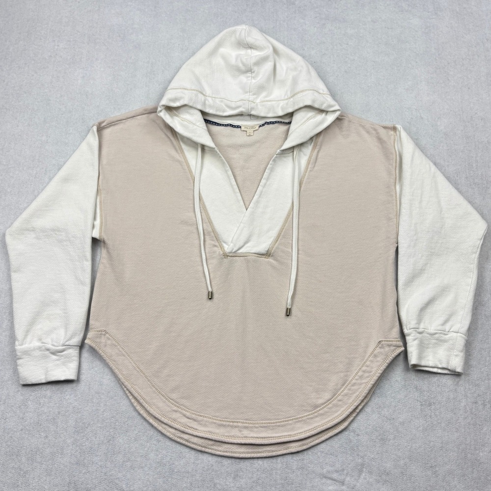 Pilcro Anthropologie Hoodie Womens Large Tan White Colorblock French Terry Top